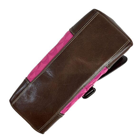 Coach Pink Hampton Signature C Canvas & Brown Leather Hobo Bag Y2K F13018 - Picture 6 of 13